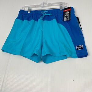 Speedo Men's Swimsuit size L Blue Short Round Solid Block beach UPF 50+ Y2K NEW